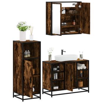 ARDEBO.de - 3-tlg. Badmöbel-Set Räuchereiche Holzwerkstoff
