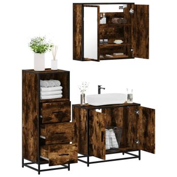 ARDEBO.de - 3-tlg. Badmöbel-Set Räuchereiche Holzwerkstoff