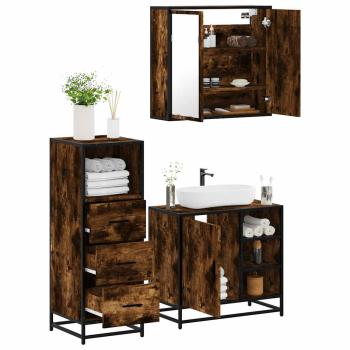 ARDEBO.de - 3-tlg. Badmöbel-Set Räuchereiche Holzwerkstoff