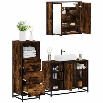 ARDEBO.de - 3-tlg. Badmöbel-Set Räuchereiche Holzwerkstoff