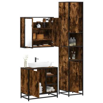 ARDEBO.de - 3-tlg. Badmöbel-Set Räuchereiche Holzwerkstoff