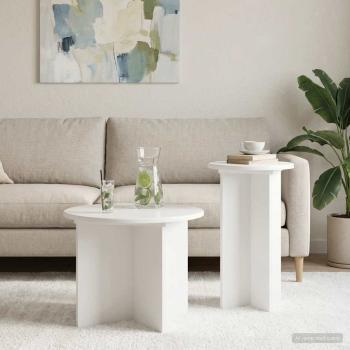 ARDEBO.de - Beistelltisch-Set 2 Stk. Hochglanz Weiß Ø 45 x 35 cm