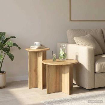 ARDEBO.de - Beistelltisch-Set 2 stk. Artisan-Eiche Ø 45 x 35 cm