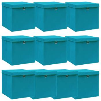 ARDEBO.de - Aufbewahrungsboxen mit Deckeln 10Stk. Babyblau 32x32x32cm Stoff