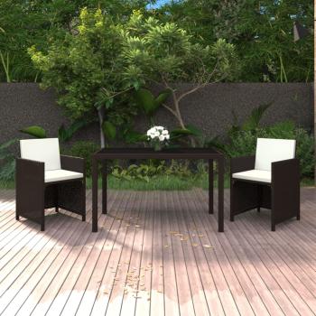 ARDEBO.de - 3-tlg. Garten-Essgruppe mit Kissen Poly Rattan Braun