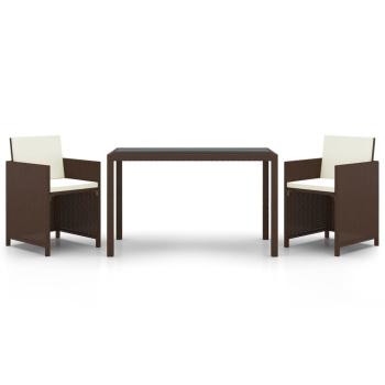 3-tlg. Garten-Essgruppe mit Kissen Poly Rattan Braun