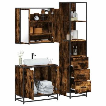 ARDEBO.de - 3-tlg. Badmöbel-Set Räuchereiche Holzwerkstoff