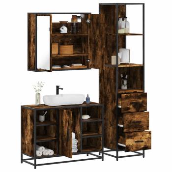 ARDEBO.de - 3-tlg. Badmöbel-Set Räuchereiche Holzwerkstoff