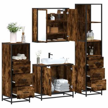 ARDEBO.de - 4-tlg. Badmöbel-Set Räuchereiche Holzwerkstoff