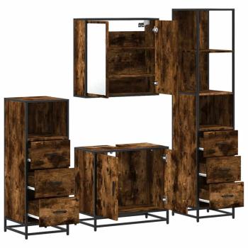 4-tlg. Badmöbel-Set Räuchereiche Holzwerkstoff