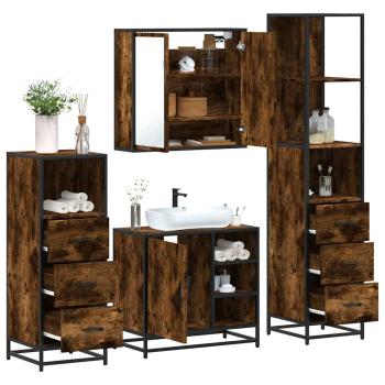ARDEBO.de - 4-tlg. Badmöbel-Set Räuchereiche Holzwerkstoff