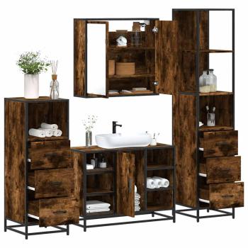 ARDEBO.de - 4-tlg. Badmöbel-Set Räuchereiche Holzwerkstoff