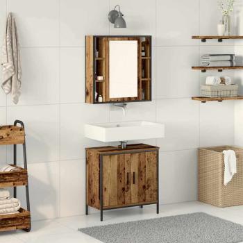ARDEBO.de - Badezimmermöbel-Set mit Regal mit Tür 2 pcs Braun Holzwerkstoff