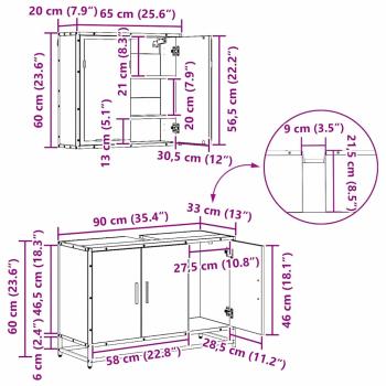 Badezimmermöbel-Set 3 stk. Altholz 90 x 33 x 60 cm