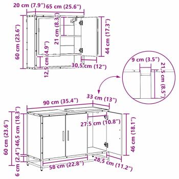 Badezimmermöbel-Set 3 stk. Altholz 90 x 33 x 60 cm