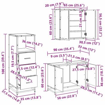 Badezimmermöbel-Set 3 stk. Altholz 90 x 33 x 60 cm
