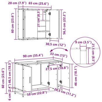 Badezimmermöbel-Set 4 stk. Altholz 90 x 33 x 60 cm