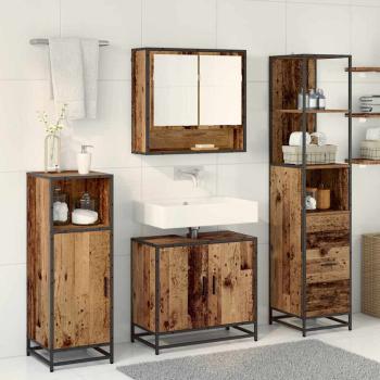 Badezimmermöbel-Set 3 stk. Altholz 35 x 37,5 x 166 cm