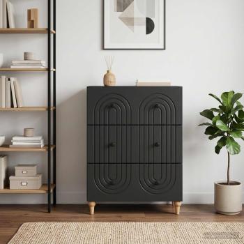 ARDEBO.de - Schubladenschrank Schwarz 66 x 34,5 x 90 cm Holzwerkstoff