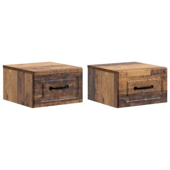 Wandmontierter Nachttisch 2 stk. Altholz 34,5 x 33 x 20 cm