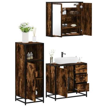 ARDEBO.de - 3-tlg. Badmöbel-Set Räuchereiche Holzwerkstoff