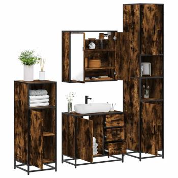 ARDEBO.de - 4-tlg. Badmöbel-Set Räuchereiche Holzwerkstoff