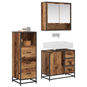 Badezimmermöbel-Set 3 stk. Altholz 65 x 33 x 60 cm