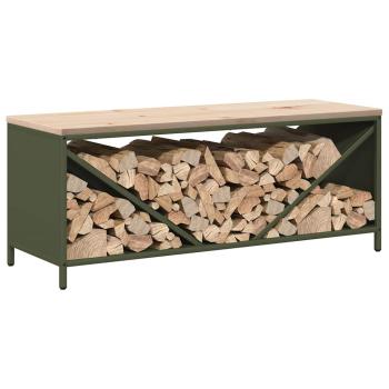 Brennholzregal mit Holzplatte Olivgrün 100,5x35,5x40 cm
