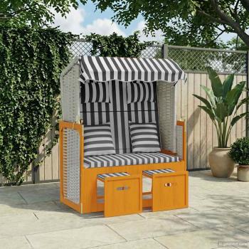 ARDEBO.de - Strandkorb mit Kissen Poly Rattan & Massivholz Weiß & Grau