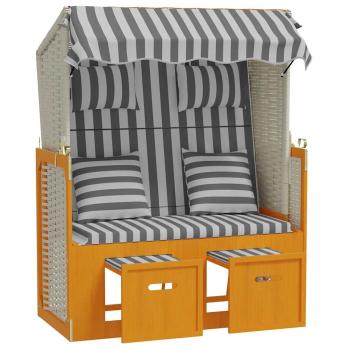 Strandkorb mit Kissen Poly Rattan & Massivholz Weiß & Grau