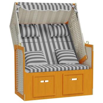 Strandkorb mit Kissen Poly Rattan & Massivholz Weiß & Grau
