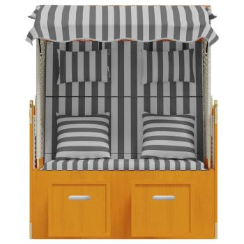 Strandkorb mit Kissen Poly Rattan & Massivholz Weiß & Grau