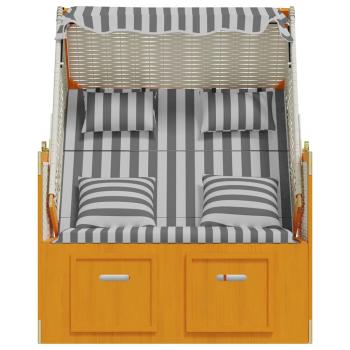 Strandkorb mit Kissen Poly Rattan & Massivholz Weiß & Grau