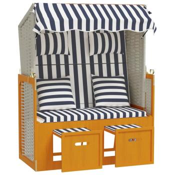 Strandkorb mit Kissen Poly Rattan & Massivholz Weiß & Blau