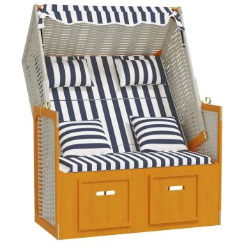 Strandkorb mit Kissen Poly Rattan & Massivholz Weiß & Blau