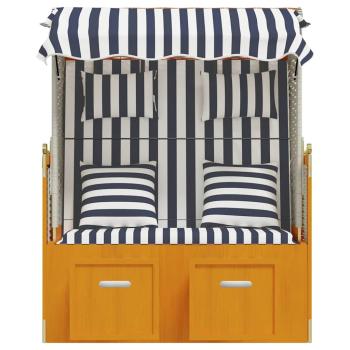 Strandkorb mit Kissen Poly Rattan & Massivholz Weiß & Blau
