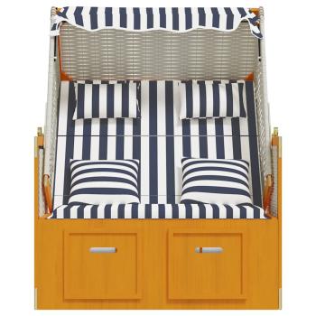 Strandkorb mit Kissen Poly Rattan & Massivholz Weiß & Blau