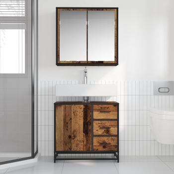 Badezimmermöbel-Set 2 stk. Altholz 65 x 33 x 60 cm