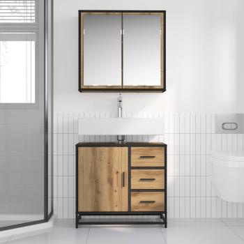 Badezimmermöbel-Set 2 stk. Artisan-Eiche 65 x 33 x 60 cm
