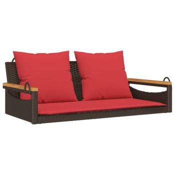 Hängebank mit Kissen Braun 109x62x40 cm Poly Rattan