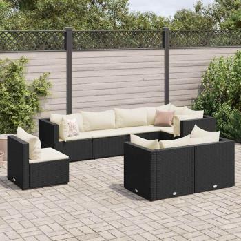 ARDEBO.de - 8-tlg. Garten-Lounge-Set mit Kissen Schwarz Poly Rattan