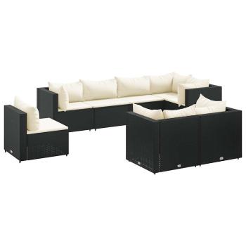 8-tlg. Garten-Lounge-Set mit Kissen Schwarz Poly Rattan