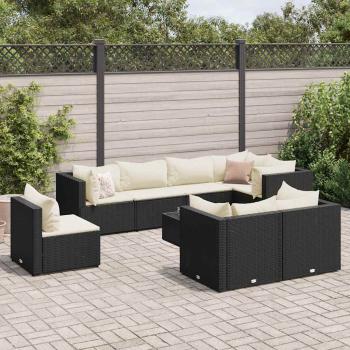 ARDEBO.de - 9-tlg. Garten-Lounge-Set mit Kissen Schwarz Poly Rattan