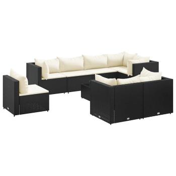 9-tlg. Garten-Lounge-Set mit Kissen Schwarz Poly Rattan