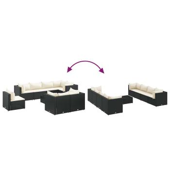 9-tlg. Garten-Lounge-Set mit Kissen Schwarz Poly Rattan