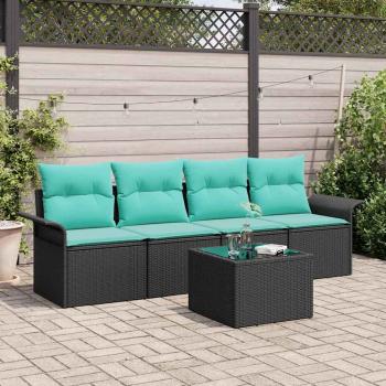 ARDEBO.de - Sofa Set mit Kissen 5 pcs Schwarz Poly-Rattan