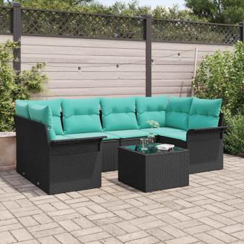 ARDEBO.de - Gartensofa-set mit Kissen 7 pcs Schwarz Poly-Rattan