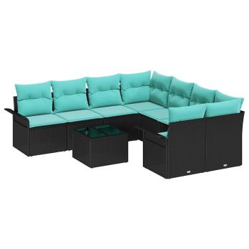Gartensofa-set mit Kissen 9 pcs Schwarz Poly-Rattan
