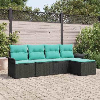 ARDEBO.de - Gartensofa-set mit Kissen 5 pcs Schwarz Poly-Rattan