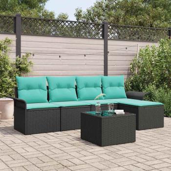 ARDEBO.de - Gartensofa-set mit Kissen 6 pcs Schwarz Poly-Rattan